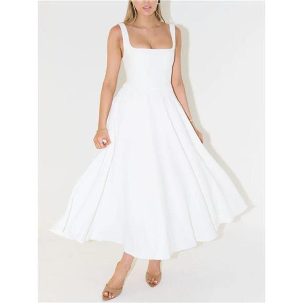 Square Neck Sleeveless Midi Dress